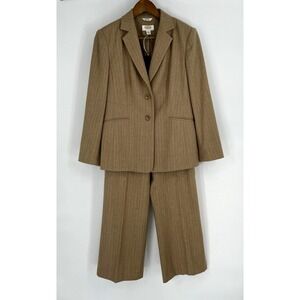 Talbots Women's Sz 10P Pinstripe Wool Blend Pant Suit Stretch Brown Office